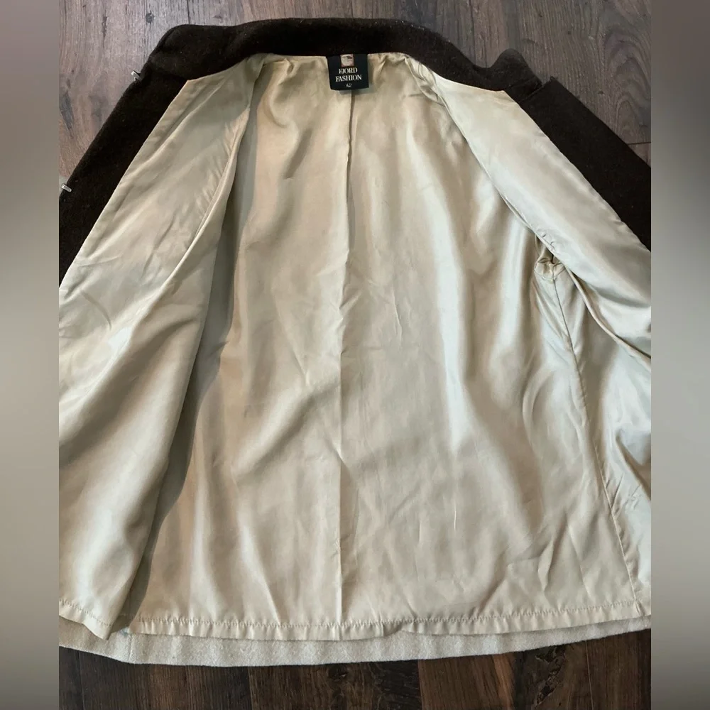 Vintage Fjord Fashion Women’s Wool Jacket Cream Brown Size 42
